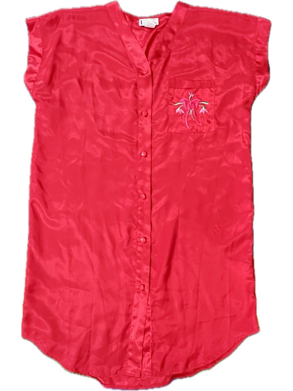 vintage Inhibitions retro red nightshirt embroidered pocket US women’s large